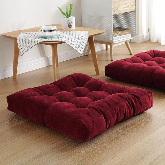 Floor Pillow, Set of 2, Square Meditation Pillow for Seating on Floor Solid Thick Tufted Seat Cushion Meditation Cushion for Yoga Living Room Sofa Balcony Outdoor, 22x22 Inch