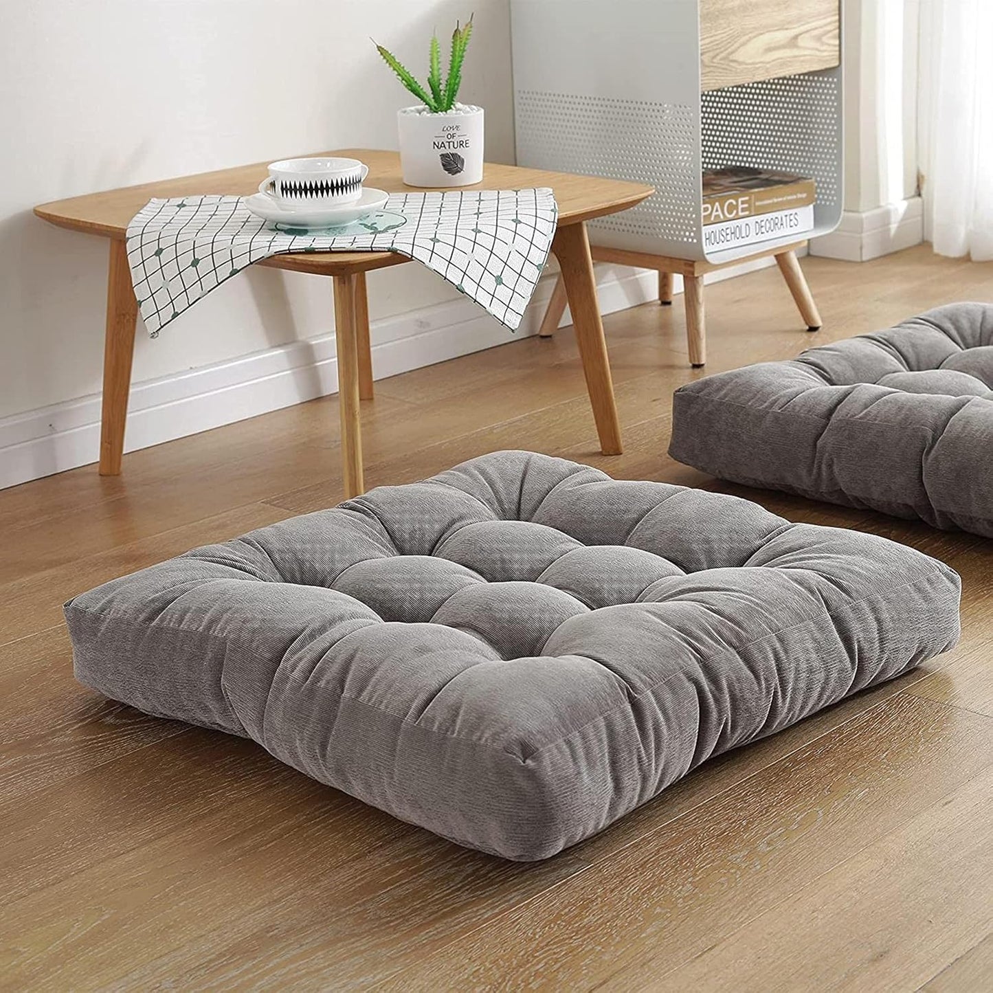 Floor Pillow, Set of 2, Square Meditation Pillow for Seating on Floor Solid Thick Tufted Seat Cushion Meditation Cushion for Yoga Living Room Sofa Balcony Outdoor, 22x22 Inch