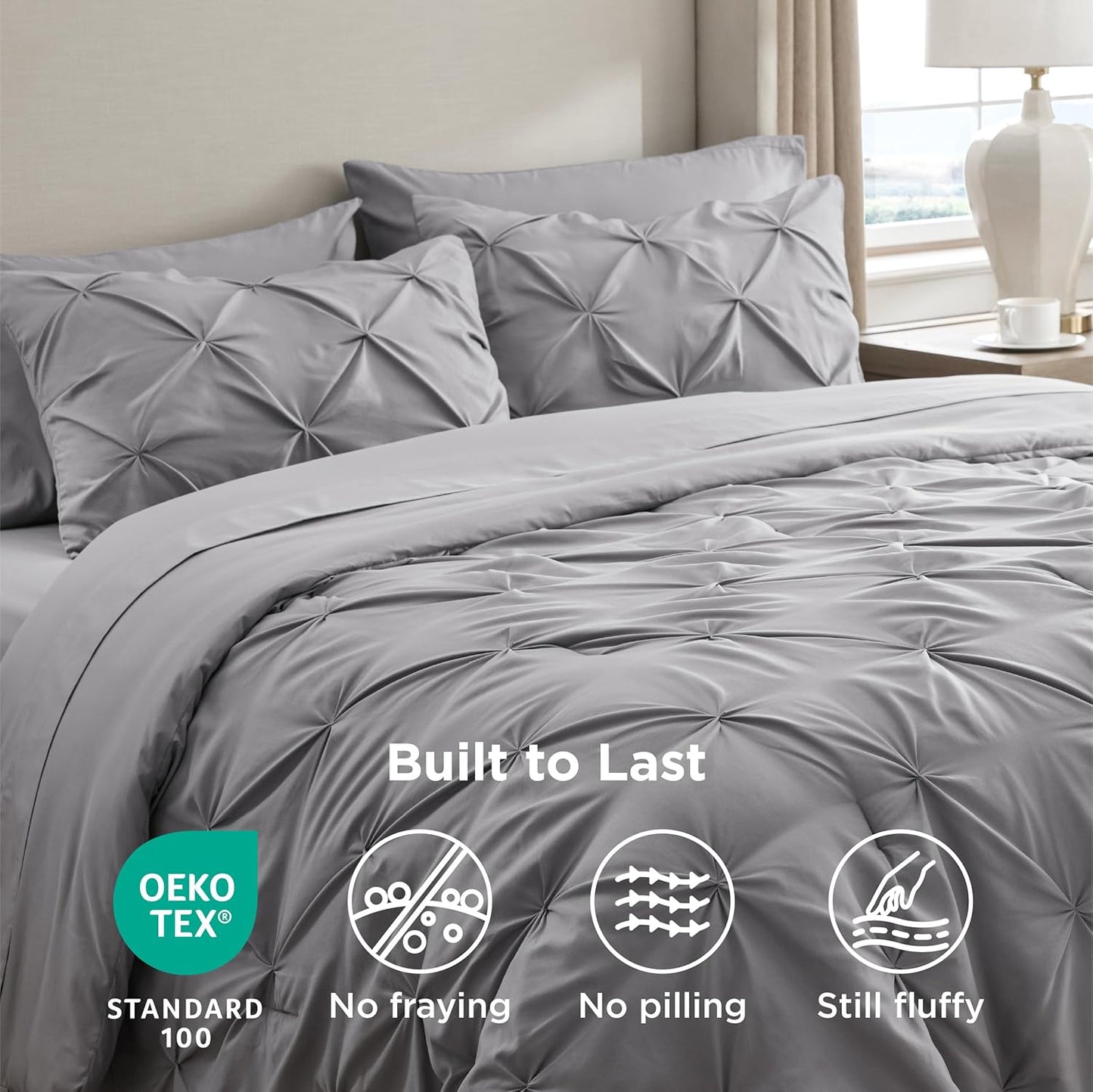 7-Piece Diamond Pintucks Bedding Set – Luxury Comforter with Pillowcases, Pillow Shams, Fitted Sheet & Flat Sheet