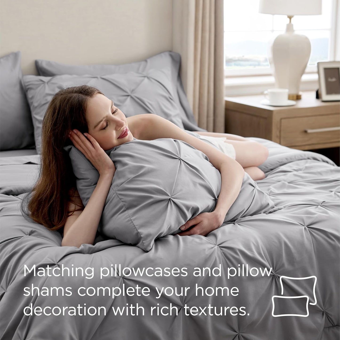 7-Piece Diamond Pintucks Bedding Set – Luxury Comforter with Pillowcases, Pillow Shams, Fitted Sheet & Flat Sheet