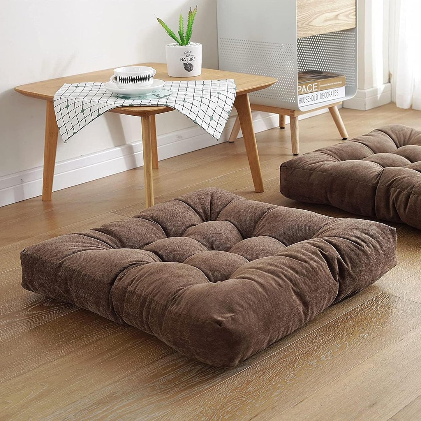 Floor Pillow, Set of 2, Square Meditation Pillow for Seating on Floor Solid Thick Tufted Seat Cushion Meditation Cushion for Yoga Living Room Sofa Balcony Outdoor, 22x22 Inch