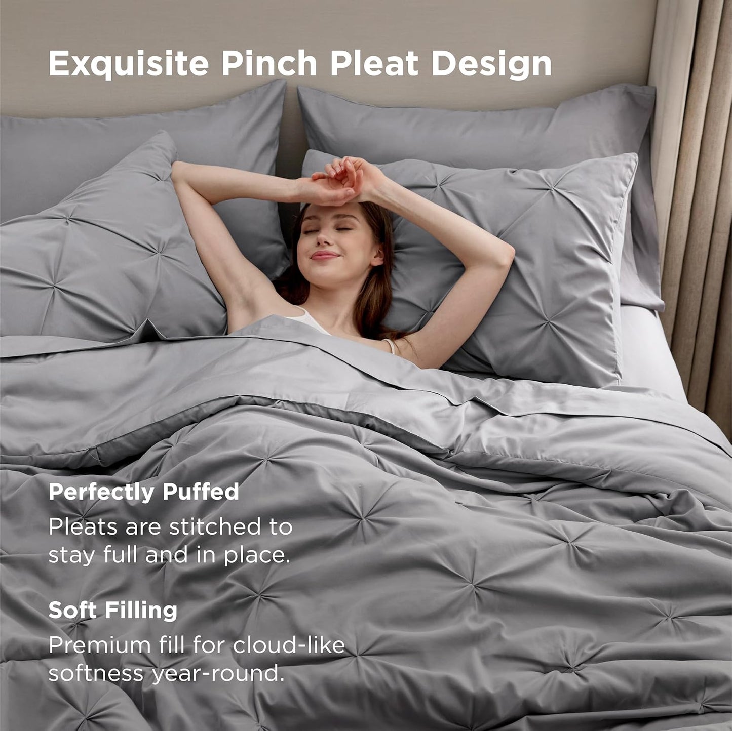7-Piece Diamond Pintucks Bedding Set – Luxury Comforter with Pillowcases, Pillow Shams, Fitted Sheet & Flat Sheet
