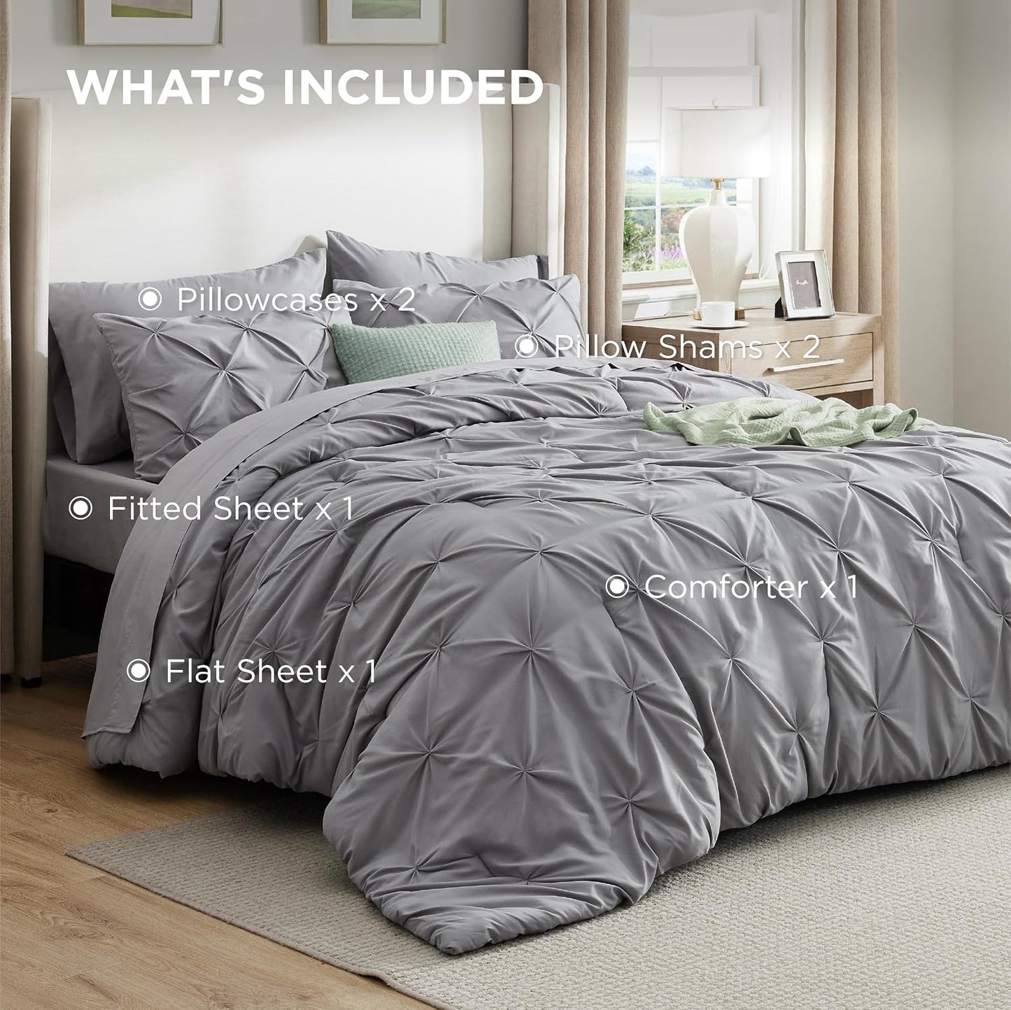 7-Piece Diamond Pintucks Bedding Set – Luxury Comforter with Pillowcases, Pillow Shams, Fitted Sheet & Flat Sheet