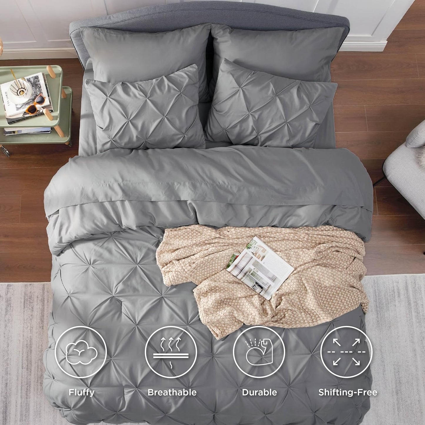 7-Piece Diamond Pintucks Bedding Set – Luxury Comforter with Pillowcases, Pillow Shams, Fitted Sheet & Flat Sheet